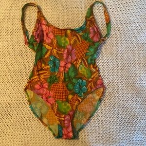 Vintage Pineapple Print Cazimi One Piece Swimsuit (from 90s)- Women’s Size 14